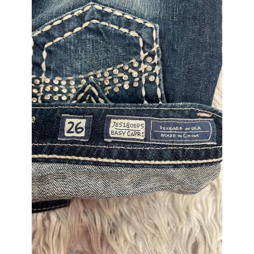 Miss Me Easy Capri Crop Jeans Sz 26 Bling Flap Pocket Crystal Embellished